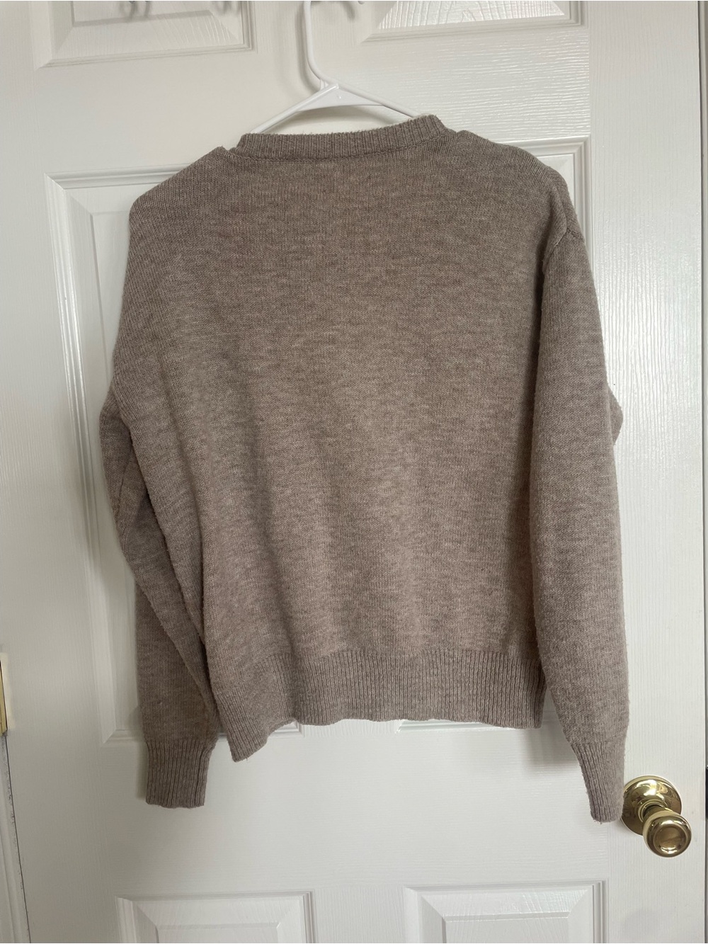 Amazon Women's Taupe Henley Crewneck Sweater with Cream Inner Collar - Picture 4 of 4